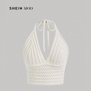SHEIN Ivory Crochet Open-Knit Top